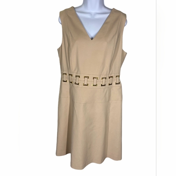 Antonio Melanie Gold Waist Hoop V-Neck Sheath Dress Women’s Size 8 RETAILS $159 - Picture 2 of 7